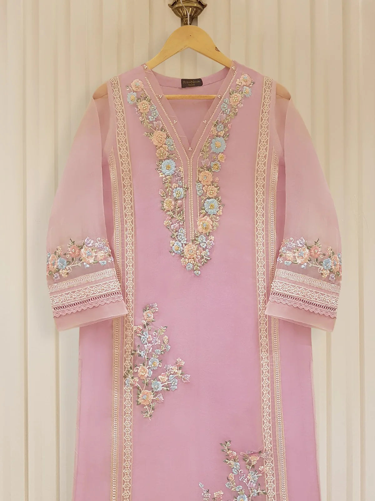 Lilac Embroidered Organza Suit