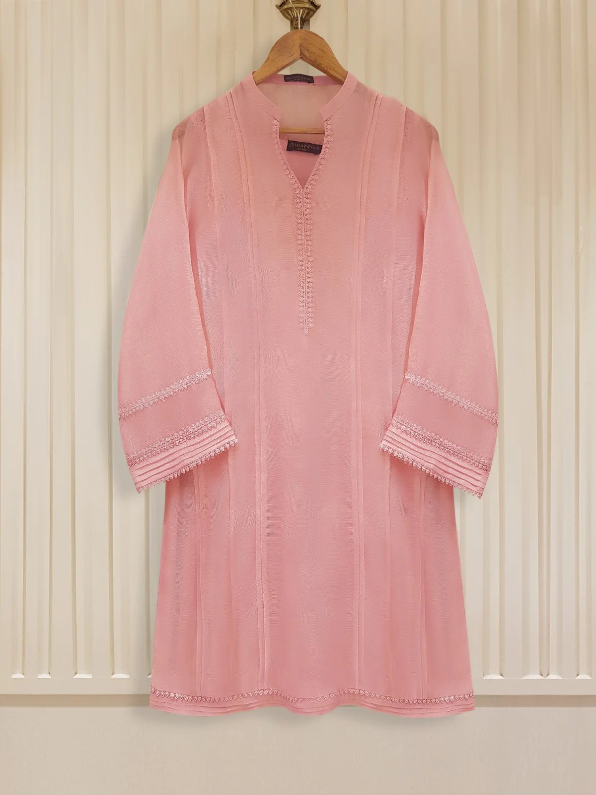 Pink Embroidered Cotton Net Suit