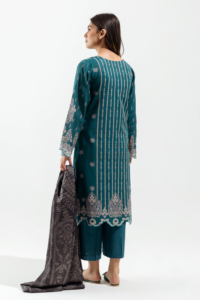 Tealish Paisley Printed Khaddar Suit