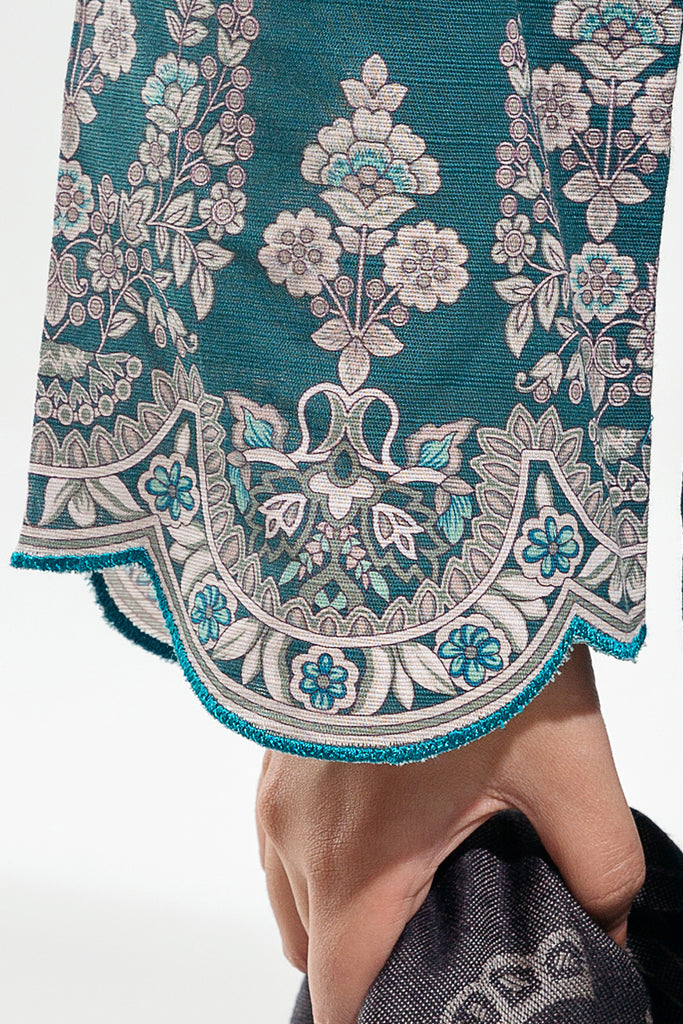 Tealish Paisley Printed Khaddar Suit