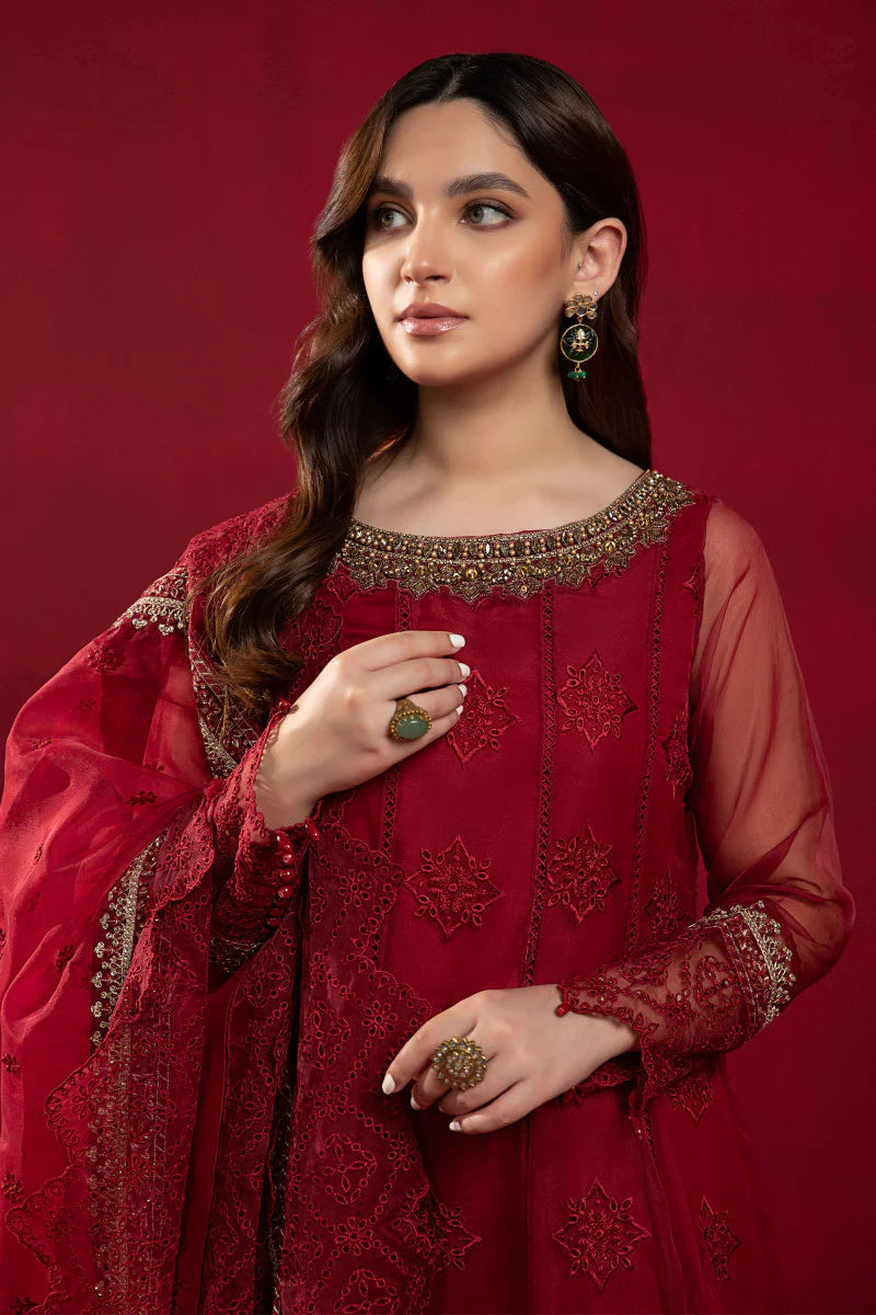 Red Schiffli Panelled Frock